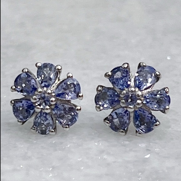 Tanzanite Floral Sterling Silver Stud Earrings